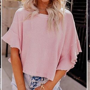 BUCKET LIST WAFFLE KNIT SHIFT TOP  IN GREY - woman’s large